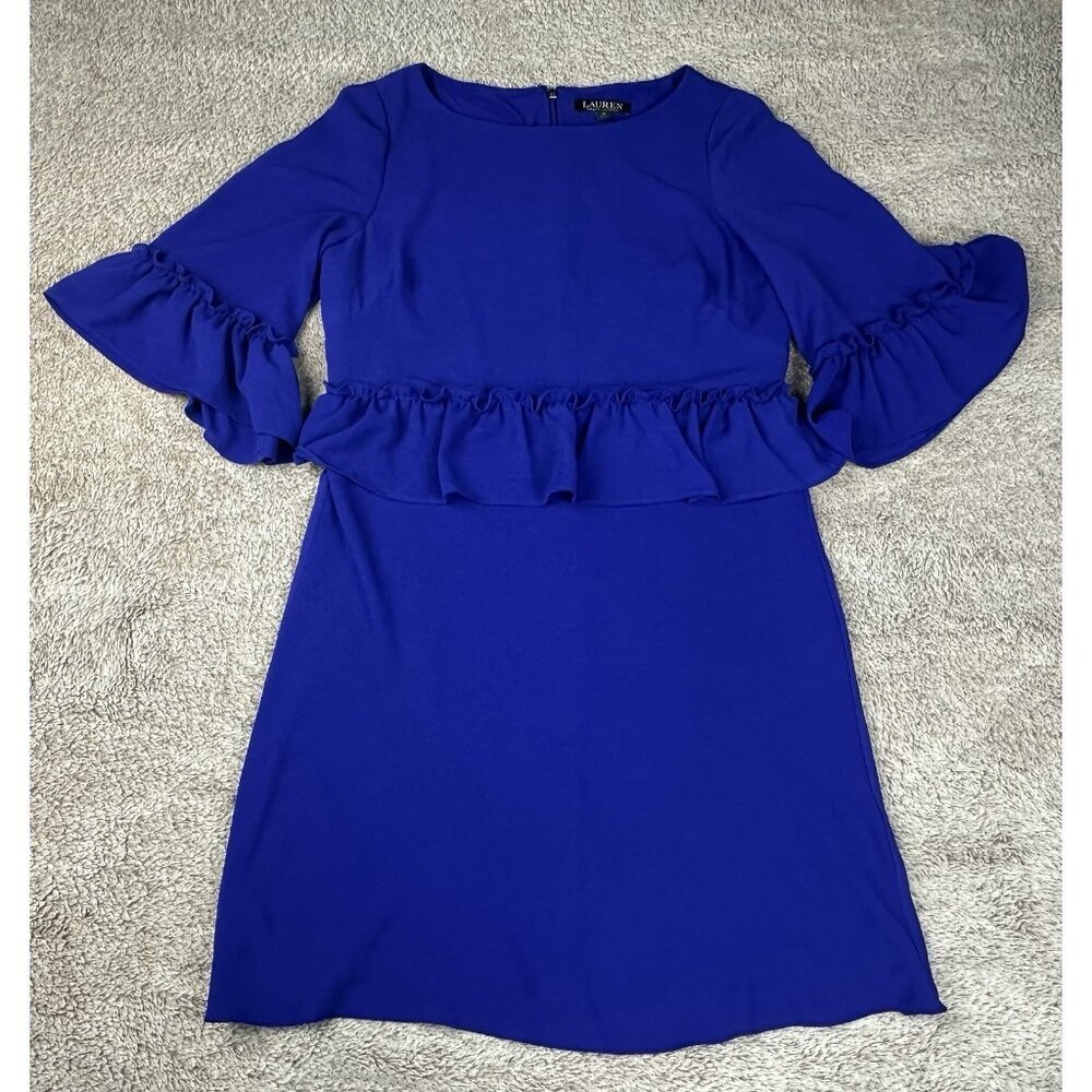 Lauren Ralph Lauren Elbow Ruffle Sleeve Dress in Royal Purple Size 12 - Picture 2 of 15